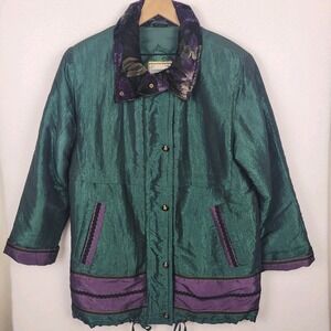 Vintage 90s Current Seen Iridescent Puffer Jacket Womens M Green Purple